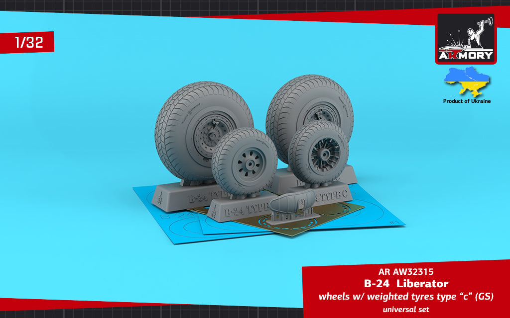 Armory AW32315 1:32 Consolidated B-24 Liberator wheels with weighted tyres type 'c' (GS), 2 types nose wheels,