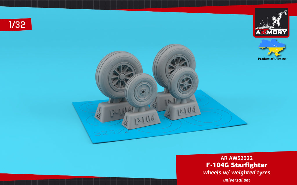 Armory AW32322 1:32 F-104G Starfighter wheels, with optional nose wheels, weighted - RETOOLED SET