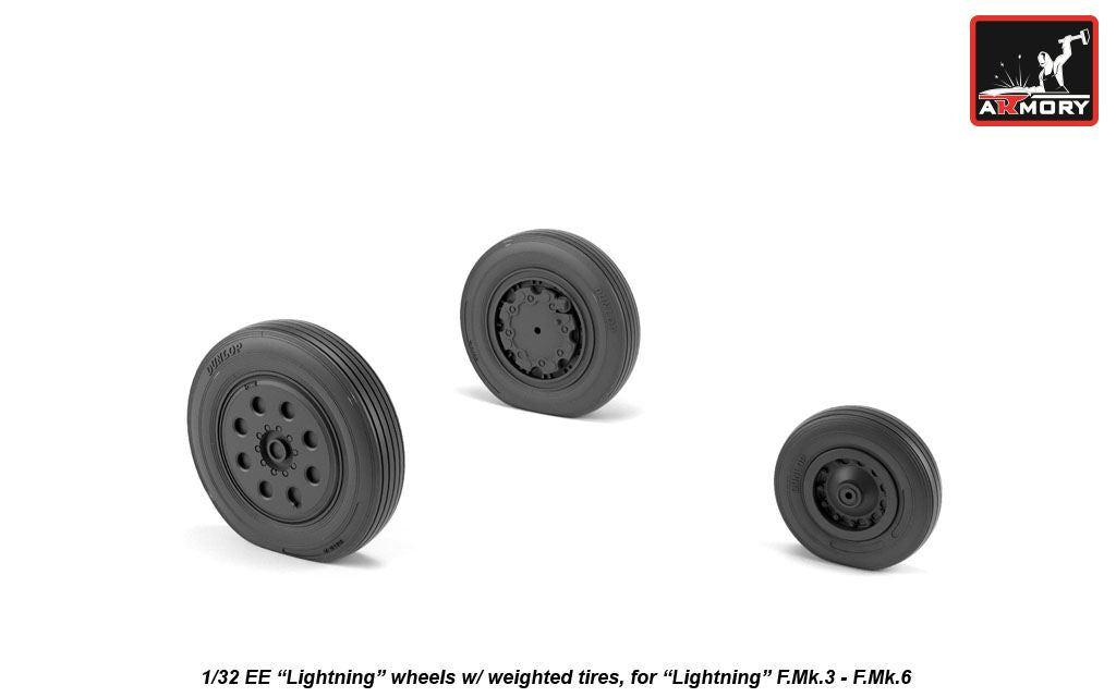 Armory AW32402 1:32 BAC/EE Lightning F.3/F.2A/F.6 wheels with weighted tyres, late versions, for F.Mk.3 - F.Mk.6