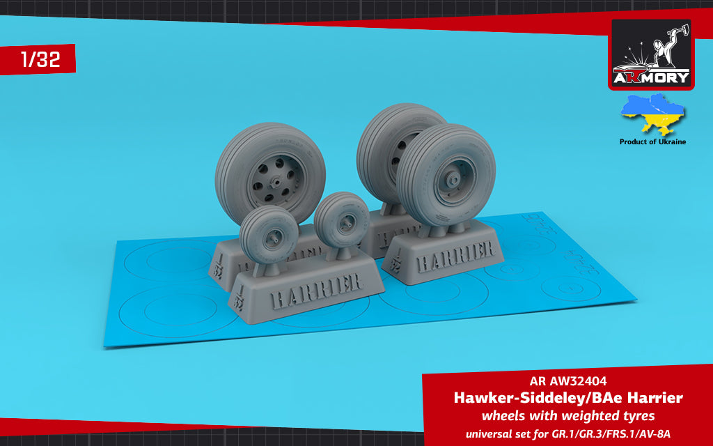 Armory AW32404 1:32 BAe Harrier GR.7GR.1/GR.3/FRS.1/McDonnell-Douglas AV-8A wheels with weighted tyres