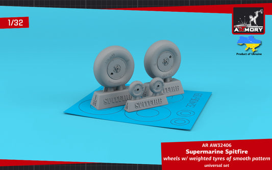 Armory AW32406 1:32 Supermarine Spitfire wheels with weighted tyres of smooth pattern & covered hubs