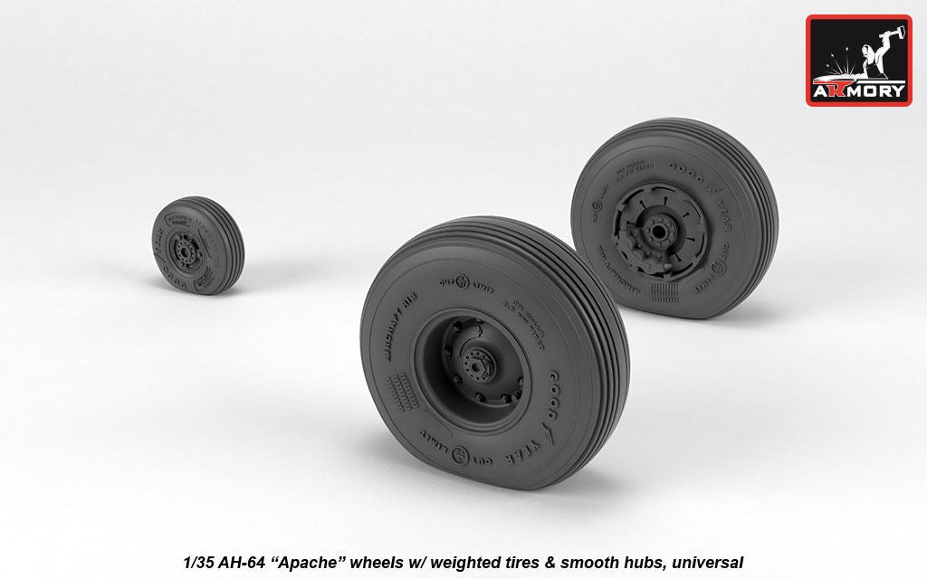 Armory AW35304 1:35 Boeing/Hughes AH-64A Apache wheels with weighted tires/tyres, smooth hubs