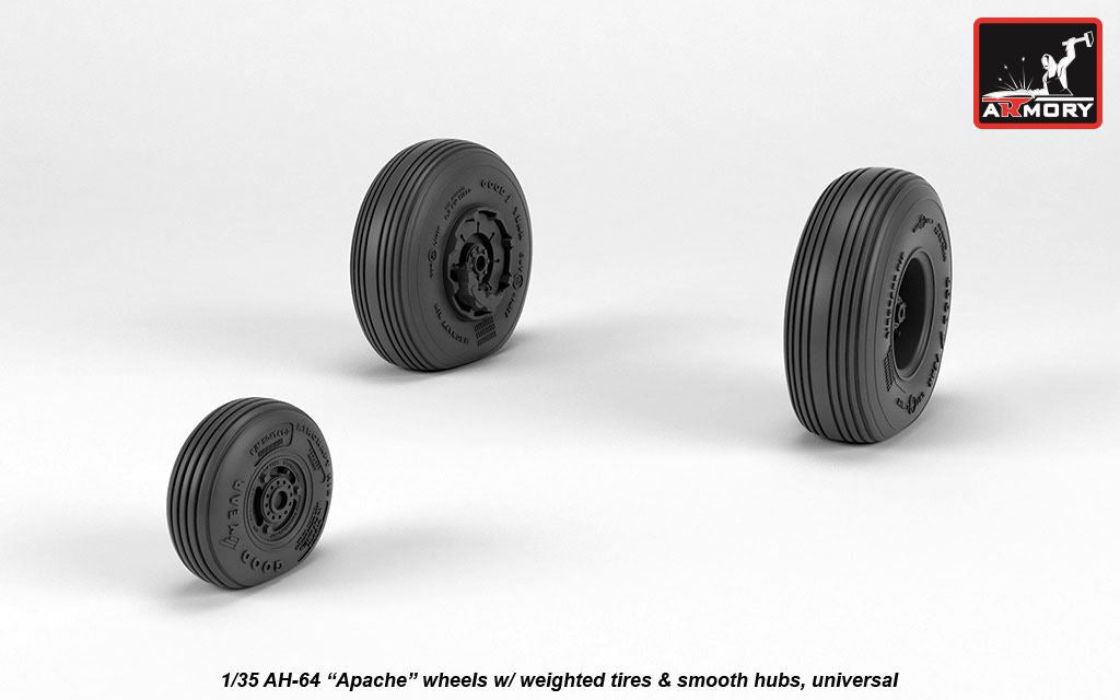 Armory AW35304 1:35 Boeing/Hughes AH-64A Apache wheels with weighted tires/tyres, smooth hubs