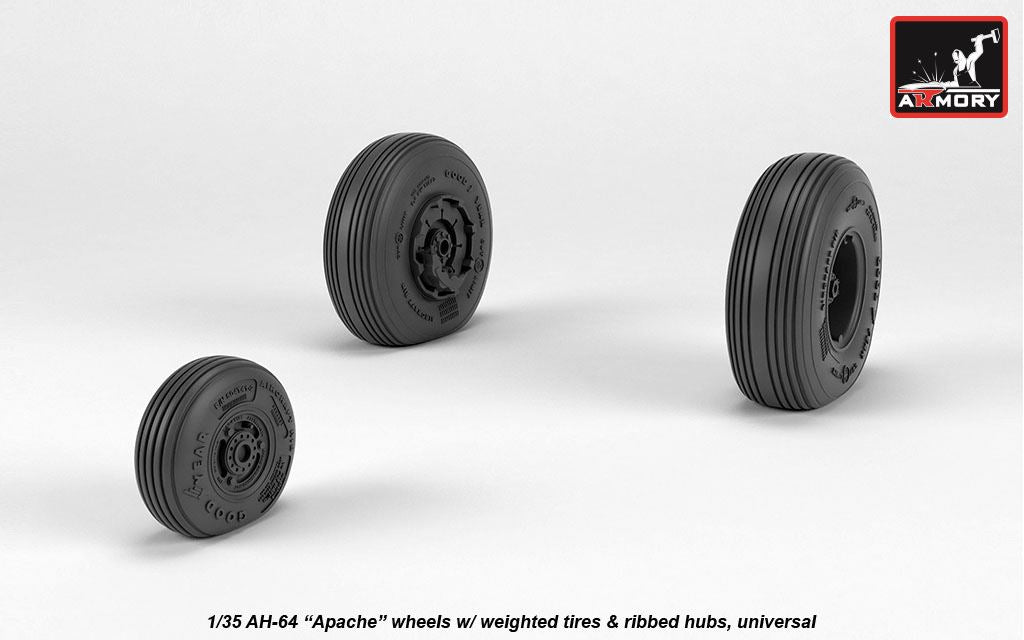 Armory AW35305 1:35 Boeing/Hughes AH-64A Apache wheels with weighted tires/tyres, spoked hubs