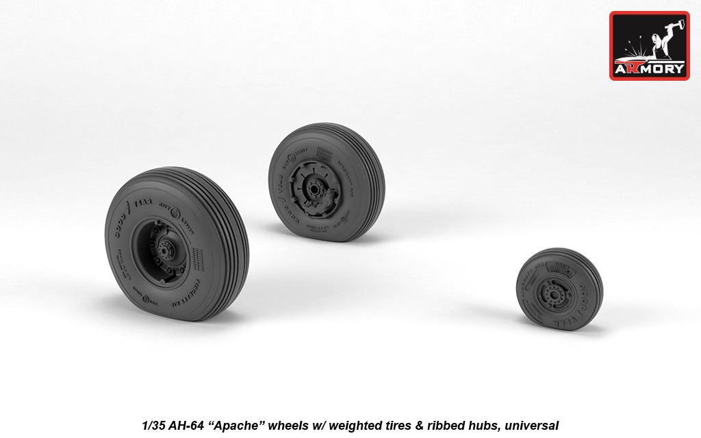 Armory AW35305 1:35 Boeing/Hughes AH-64A Apache wheels with weighted tires/tyres, spoked hubs