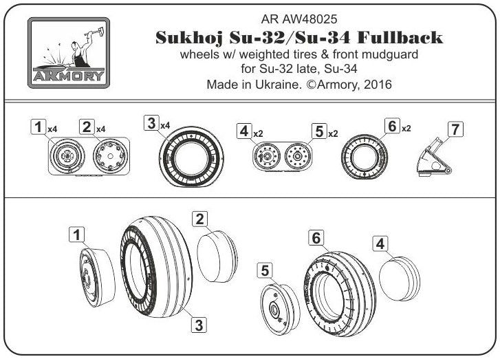 Armory AW48025 1:48 Sukhoi Su-32/34 wheels with weighted tires/tyres