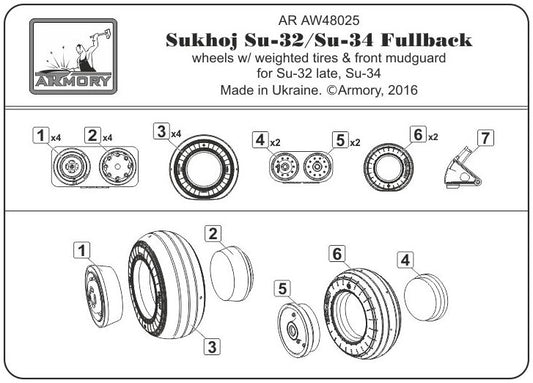 Armory AW48025 1:48 Sukhoi Su-32/34 wheels with weighted tires/tyres
