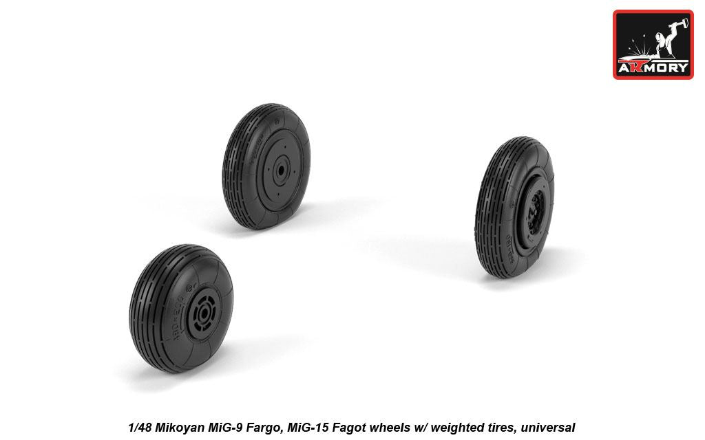 Armory AW48032 1:48 Mikoyan MiG-9 Fargo / MiG-15 Fagot (early) wheels with weighted tires/tyres