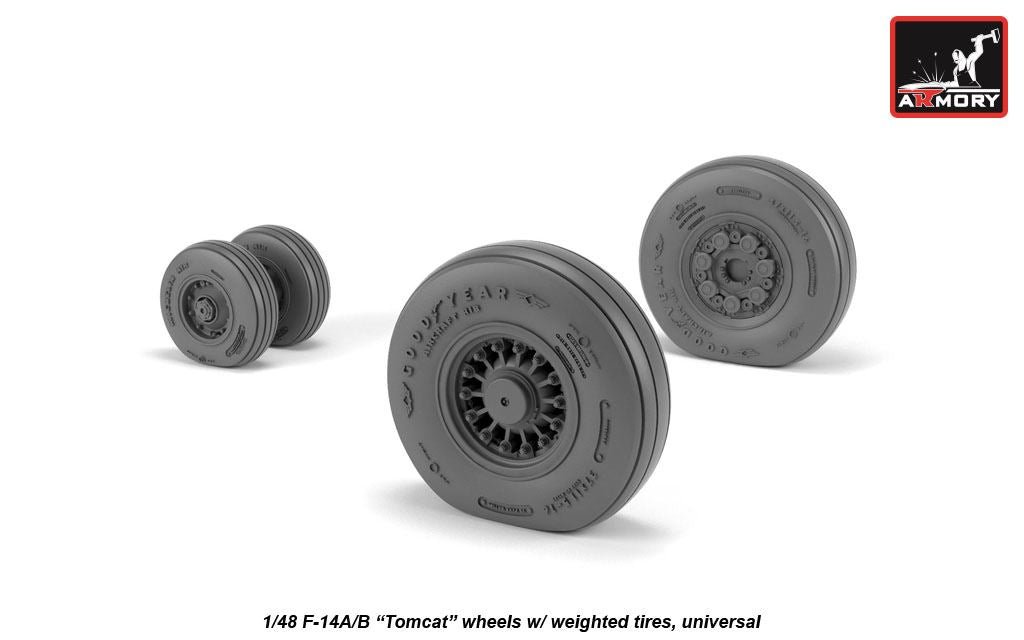 Armory AW48326 1:48 Grumman F-14A/F-14B Tomcat early type wheels with weighted tires/tyres