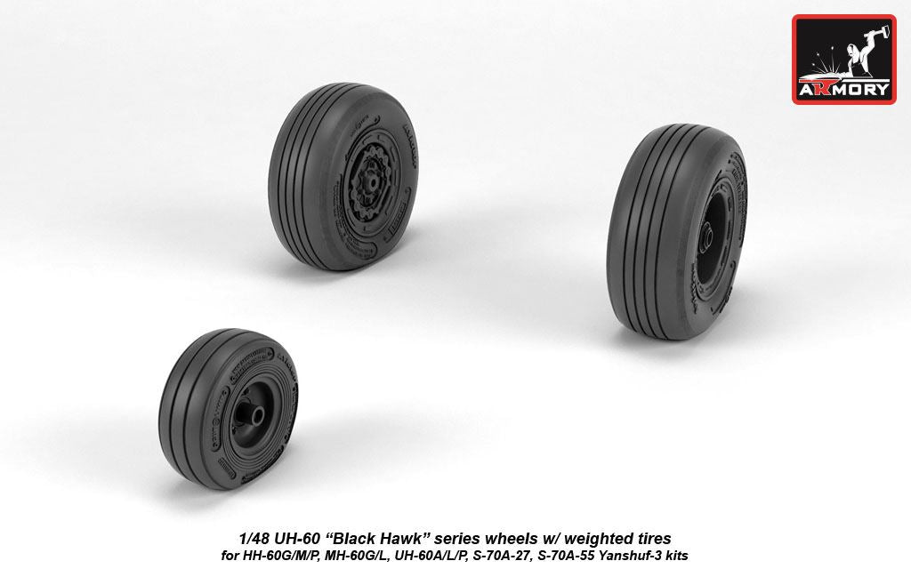 Armory AW48329 1:48 Sikorsky UH-60 Black Hawk wheels with weighted tires/tyres,