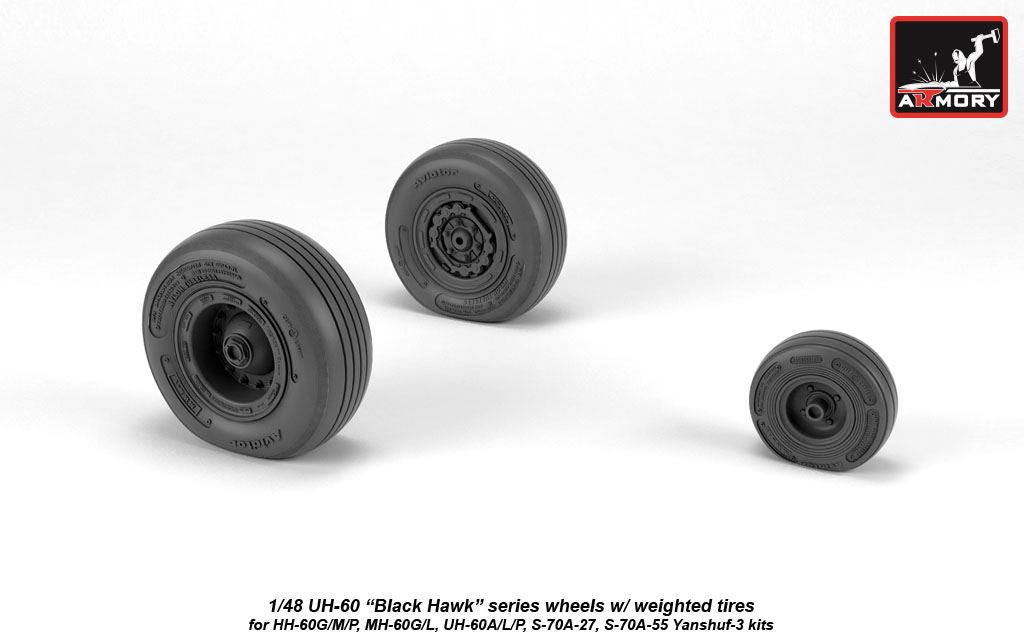 Armory AW48329 1:48 Sikorsky UH-60 Black Hawk wheels with weighted tires/tyres,