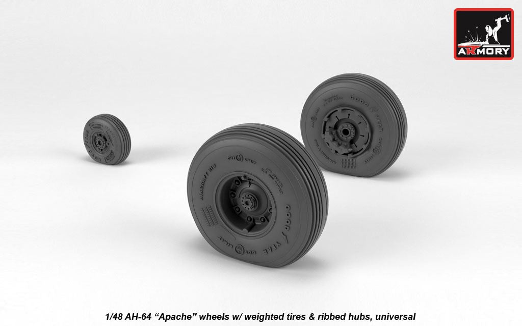 Armory AW48331 1:48 Boeing/Hughes AH-64 Apache wheels with weighted tires/tyres, spoked hubs, universal