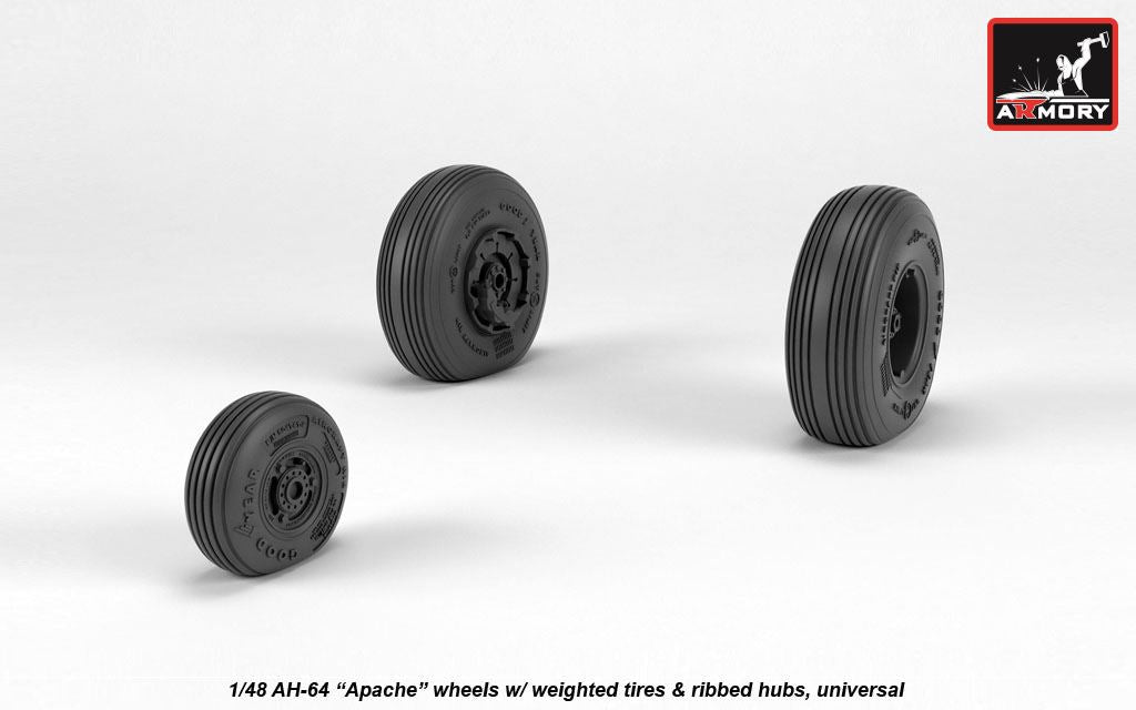 Armory AW48331 1:48 Boeing/Hughes AH-64 Apache wheels with weighted tires/tyres, spoked hubs, universal