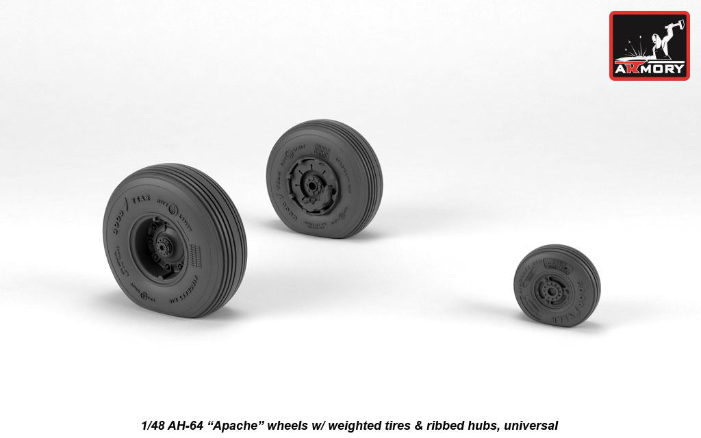 Armory AW48331 1:48 Boeing/Hughes AH-64 Apache wheels with weighted tires/tyres, spoked hubs, universal