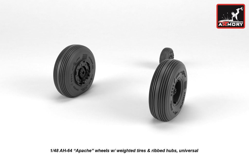 Armory AW48331 1:48 Boeing/Hughes AH-64 Apache wheels with weighted tires/tyres, spoked hubs, universal