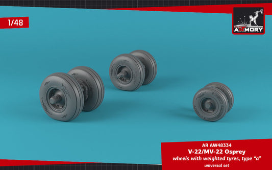 Armory AW48334 1:48 Bell-Boeing V-22/MV-22 Osprey wheels with weighted tires/tyres type 'a'