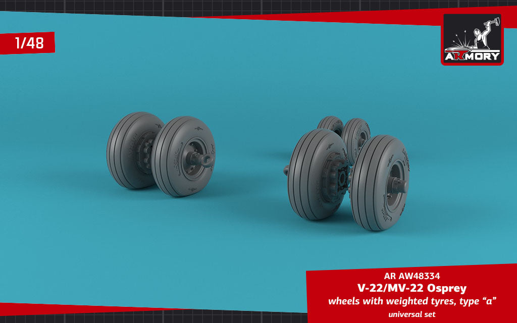 Armory AW48334 1:48 Bell-Boeing V-22/MV-22 Osprey wheels with weighted tires/tyres type 'a'