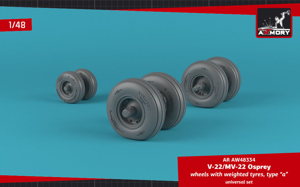 Armory AW48334 1:48 Bell-Boeing V-22/MV-22 Osprey wheels with weighted tires/tyres type 'a'
