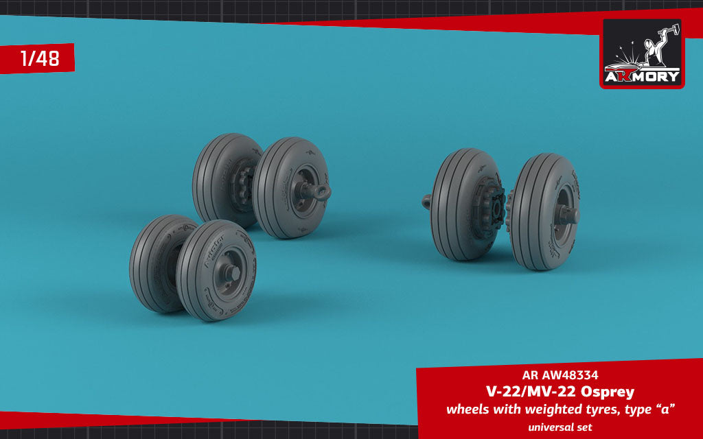 Armory AW48334 1:48 Bell-Boeing V-22/MV-22 Osprey wheels with weighted tires/tyres type 'a'