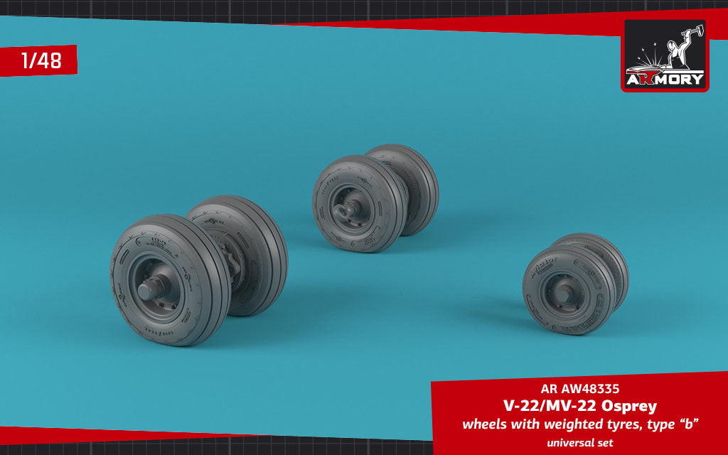 Armory AW48335 1:48 Bell-Boeing V-22/MV-22 Osprey wheels with weighted tires/tyres type 'B'