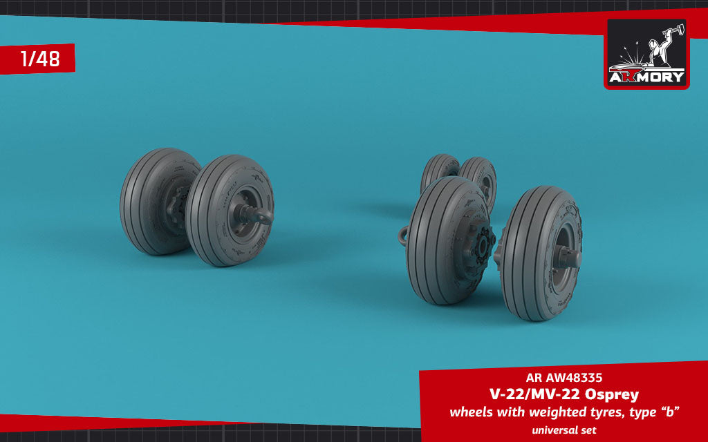 Armory AW48335 1:48 Bell-Boeing V-22/MV-22 Osprey wheels with weighted tires/tyres type 'B'