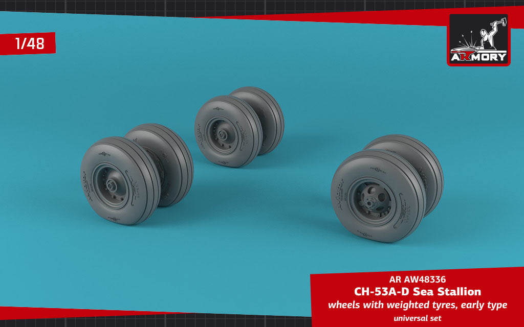 Armory AW48336 1:48 Sikorsky CH-53A/CH-53D Sea Stallion wheels with weighted tires, early