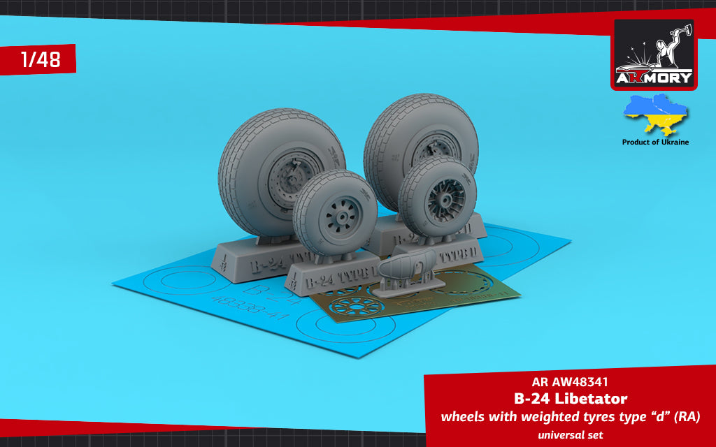 Armory AW48341 1:48 Consolidated B-24D/B-24J Liberator with weighted tyres type 'd' (RA), 2 types nose wheels,