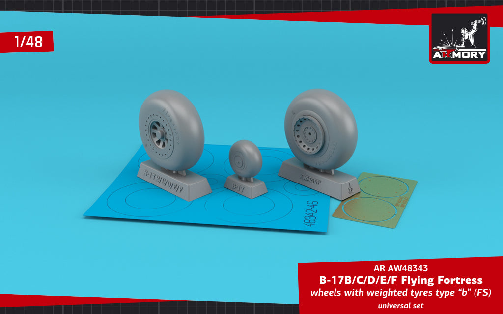 Armory AW48343 1:48 Boeing B-17B/B-17C/B-17D/B-17E/B-17F Flying Fortress wheels with weighted tyres type 'b' (FS)