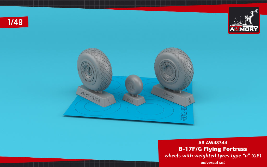 Armory AW48344 1:48 Boeing B-17G Flying Fortress wheels with weighted tyres type 'a' (GY)