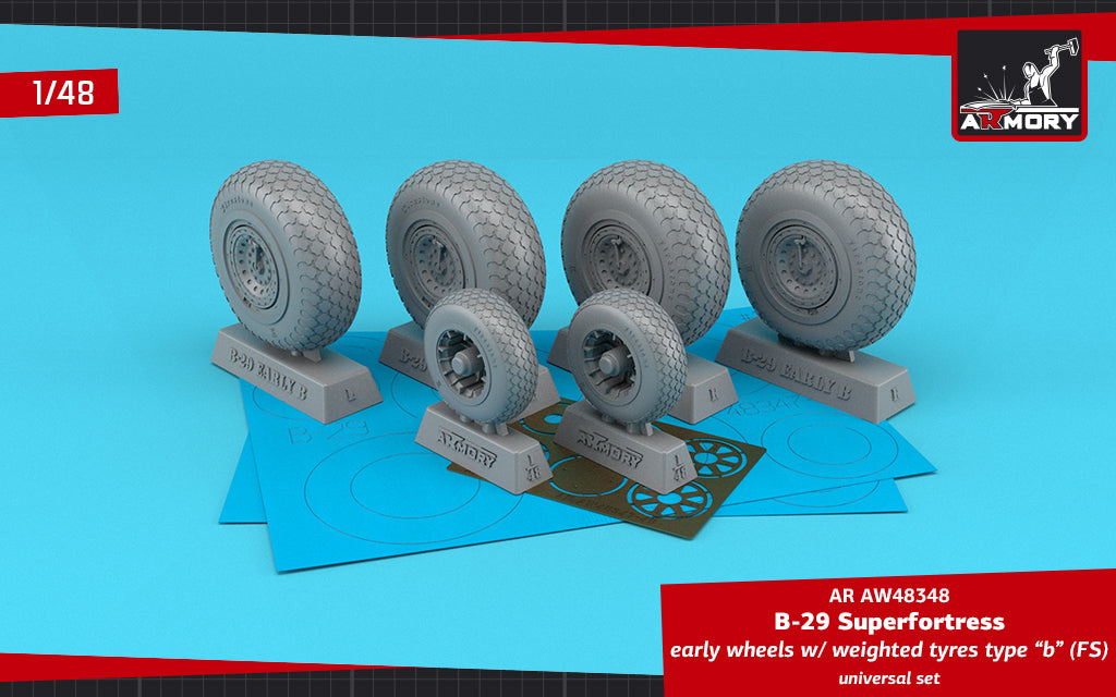 Armory AW48348 1:48 Boeing B-29 Superfortress early production wheels with weighted tyres type 'b' (FS)