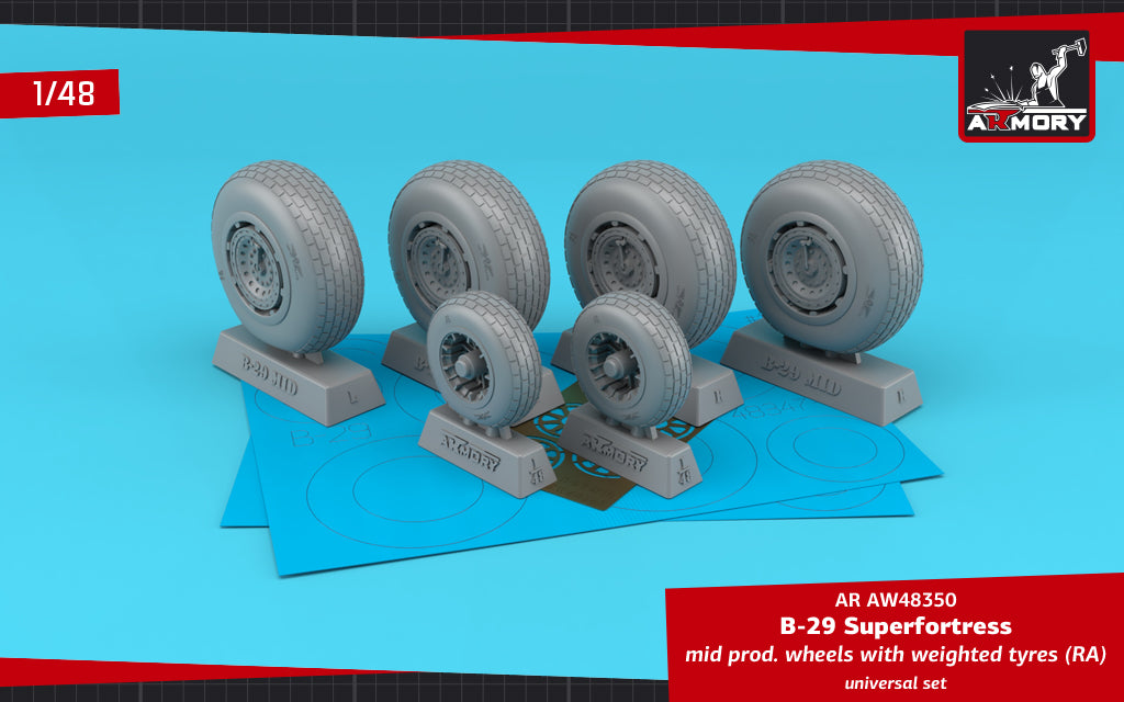 Armory AW48350 1:48 Boeing B-29 Superfortress mid production wheels with weighted tyres (RA)