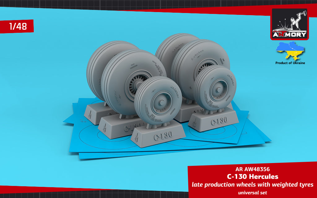 Armory AW48356 1:48 Lockheed C-130 Hercules wheels with weighted effect tyres, late