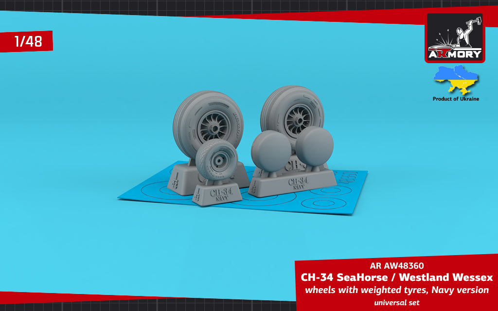 Armory AW48360 1:48 Sikorsky CH-34 Sea Horse (Navy version) / Westland Wessex wheels with weighted tyres