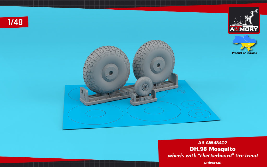 Armory ARAW48402 1:48 de Havilland DH.98 Mosquito wheels, 'checkerboard' ttyre pattern, weighted