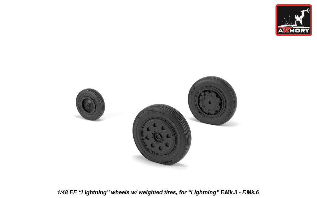 Armory AW48408 1:48 BAC/EE Lightning F.2A/F.6 F.1/F.1A/F.2/F.3 wheels with weighted tires/tyres, late, for F.Mk.3 - F.Mk.6