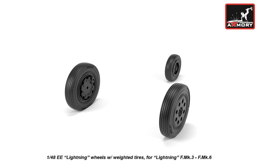 Armory AW48408 1:48 BAC/EE Lightning F.2A/F.6 F.1/F.1A/F.2/F.3 wheels with weighted tires/tyres, late, for F.Mk.3 - F.Mk.6