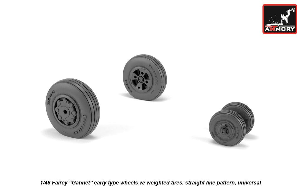 Armory AW48410 1:48 Fairey Gannet early type wheels with weighted tyres of straight Tyre pattern