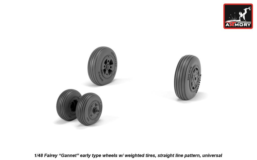 Armory AW48410 1:48 Fairey Gannet early type wheels with weighted tyres of straight Tyre pattern