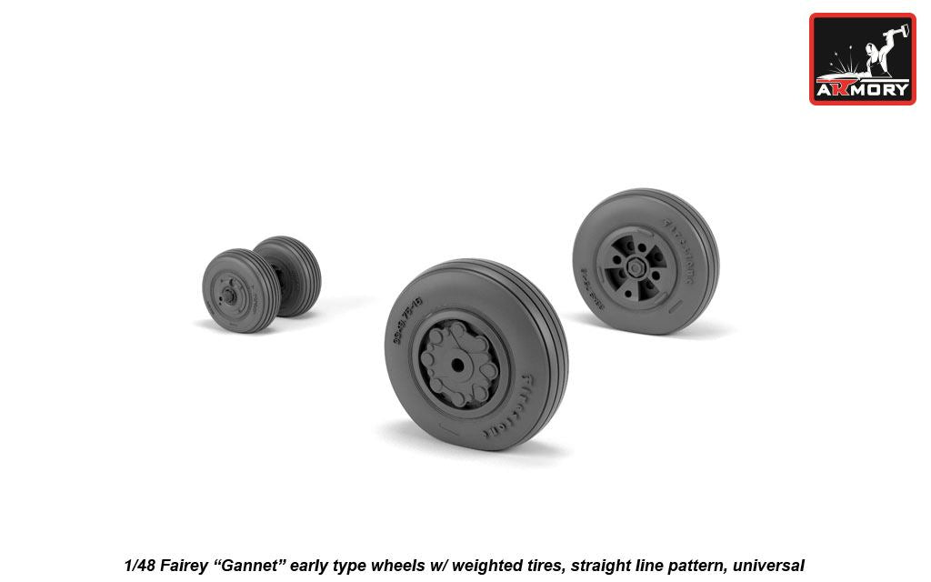 Armory AW48410 1:48 Fairey Gannet early type wheels with weighted tyres of straight Tyre pattern