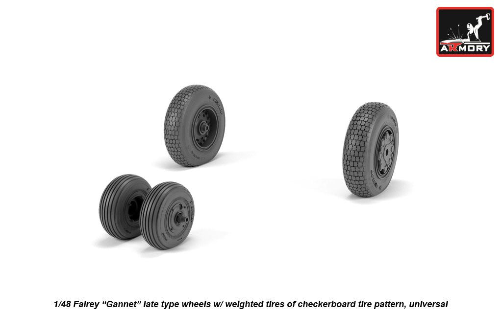 Armory AW48411 1:48 Fairey Gannet late type wheels with weighted tyres of checkerboard Tyre/Tire pattern