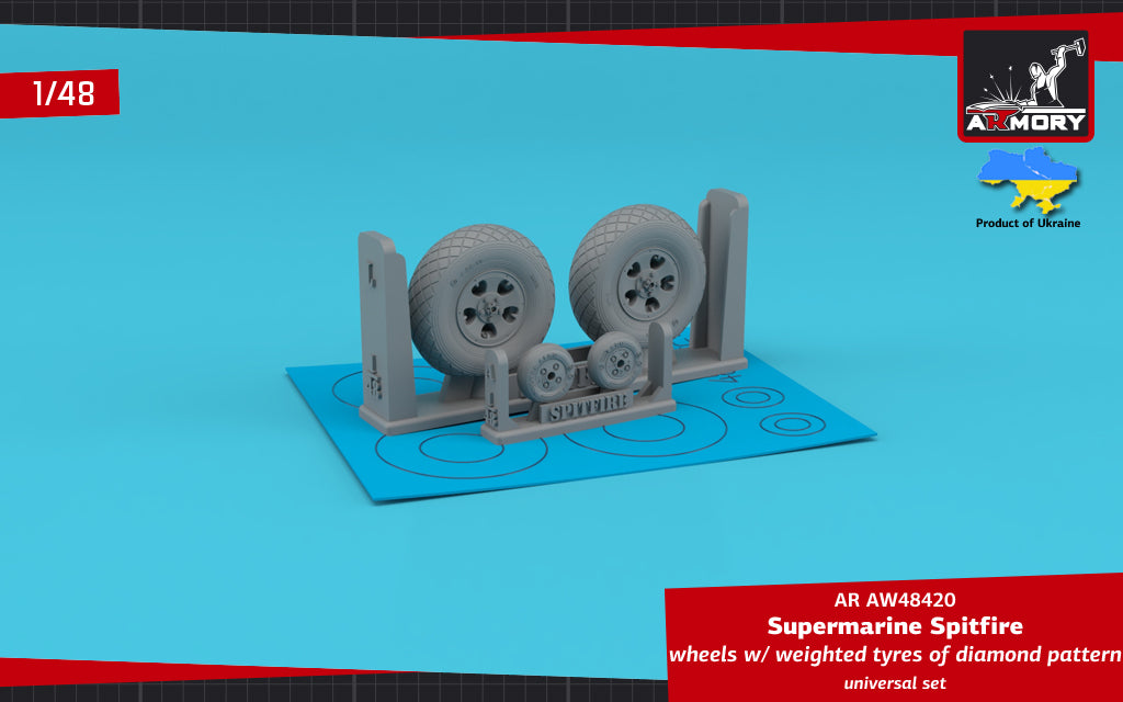 Armory AW48420 1:48 Supermarine Spitfire wheels with weighted tyres of diamond pattern & 5-spoke hubs