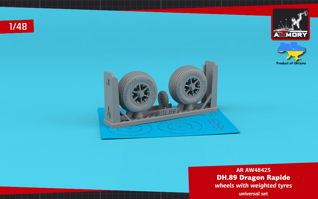 Armory AW48425 1:48 de Havilland DH.89A Dragon Rapide wheels with weighted tyres