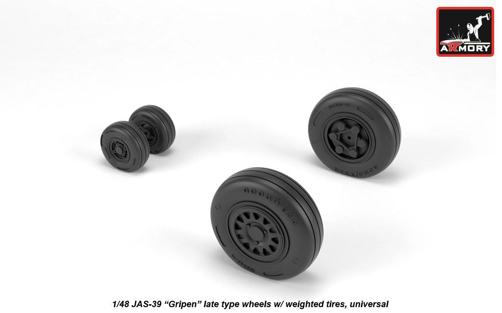 Armory AW48504 1:48 Saab JAS-39 'Gripen' wheels with weighted tires/tyres, late,