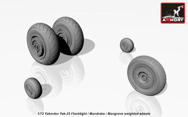 Armory AW72046 1:72 Yakovlev Yak-25 Flashlight / Mandrake / Mangrove wheels with weighted tires/tyres