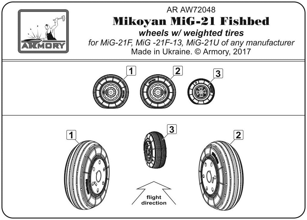 Armory AW72048 1:72 Mikoyan MiG-21 Fishbed wheels with weighted tires/tyres, early