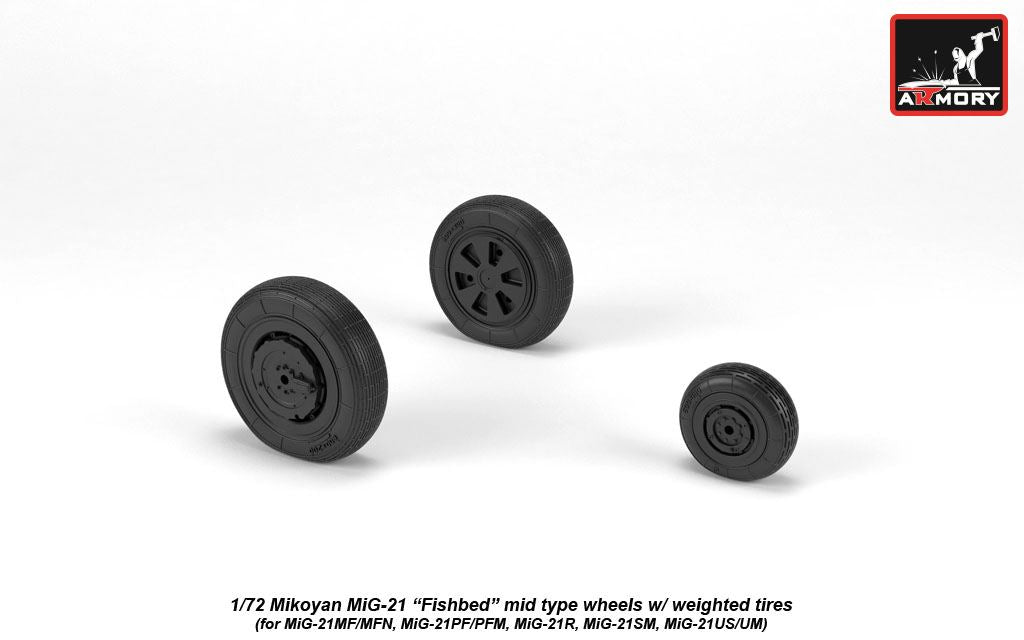 Armory AW72049 1:72 Mikoyan MiG-21 Fishbed wheels with weighted tires/tyres, mid