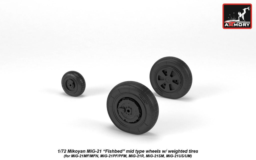 Armory AW72049 1:72 Mikoyan MiG-21 Fishbed wheels with weighted tires/tyres, mid