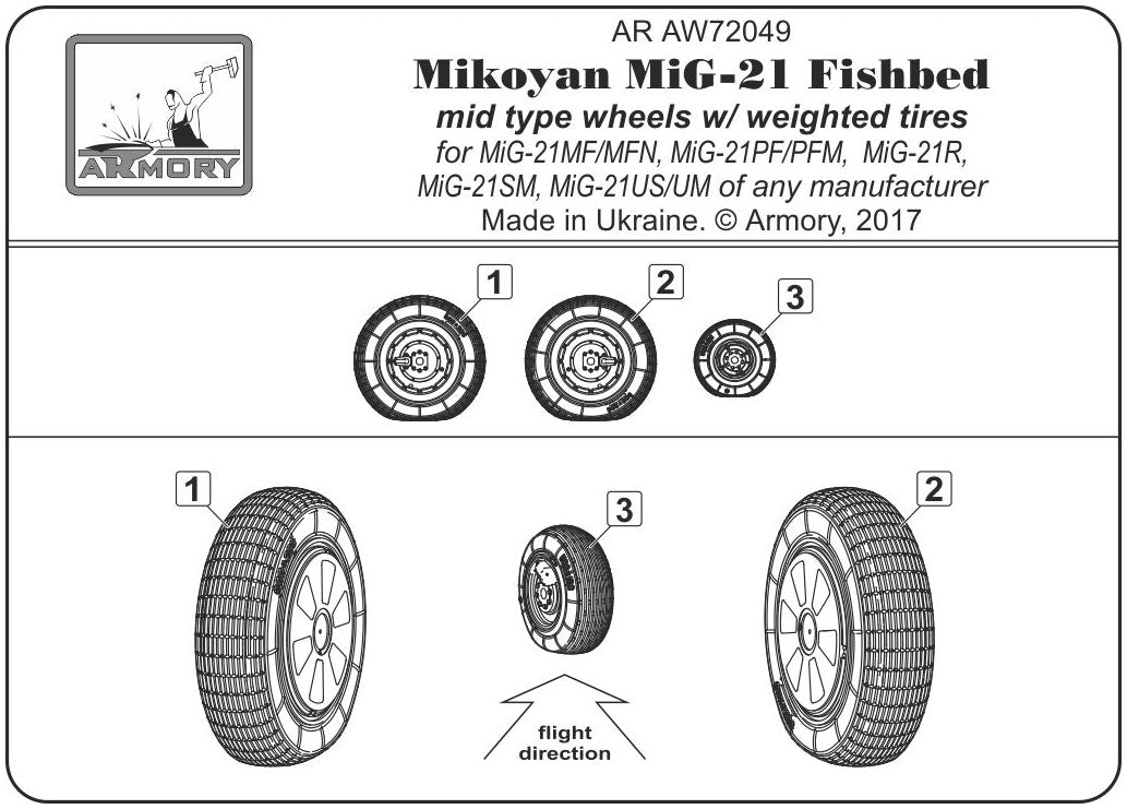 Armory AW72049 1:72 Mikoyan MiG-21 Fishbed wheels with weighted tires/tyres, mid