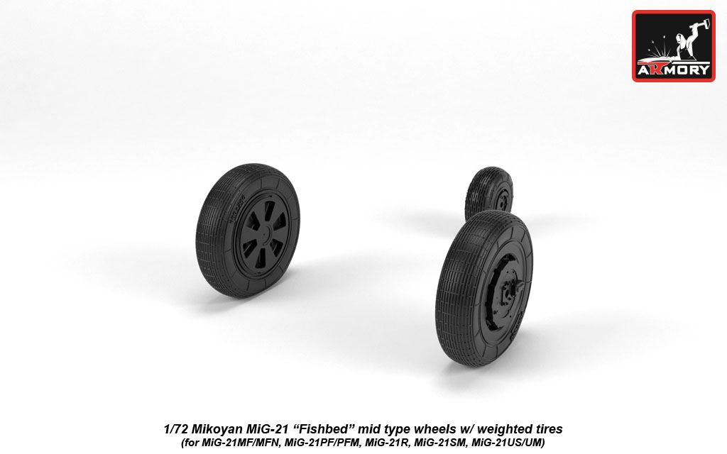 Armory AW72049 1:72 Mikoyan MiG-21 Fishbed wheels with weighted tires/tyres, mid