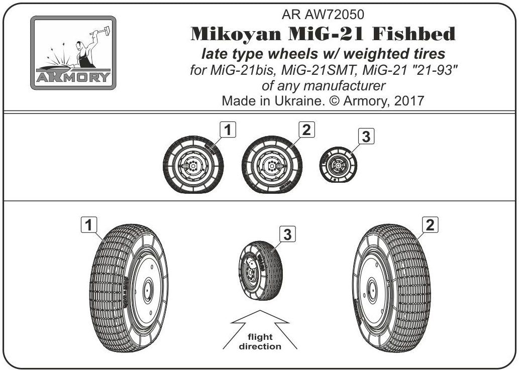 Armory AW72050 1:72 Mikoyan MiG-21 Fishbed wheels with weighted tires/tyres, late